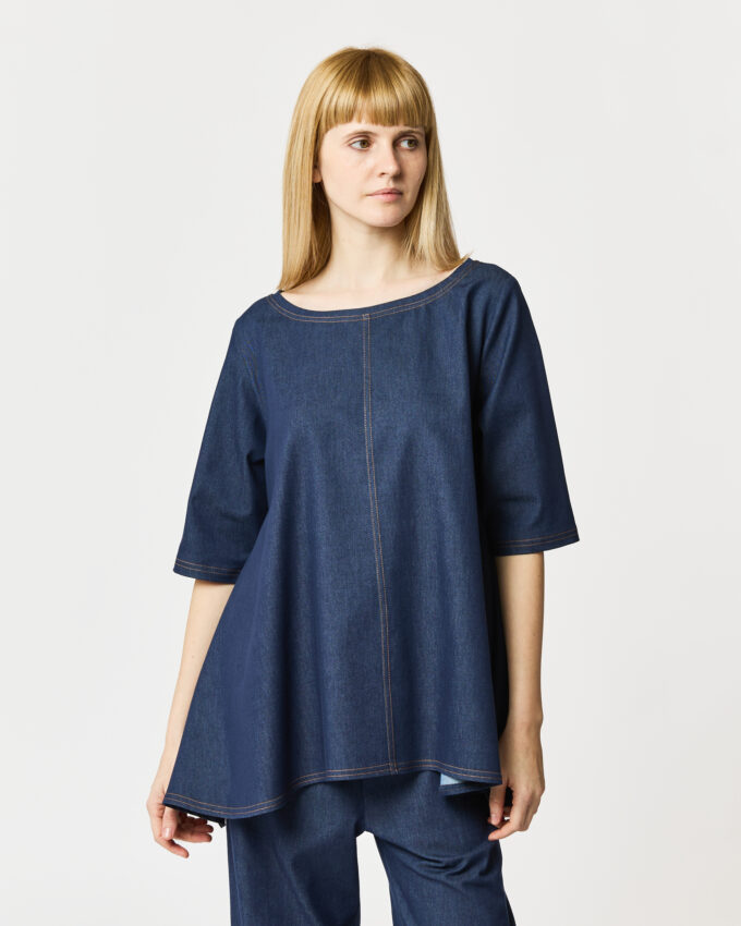 maglia con spacchi in jeans